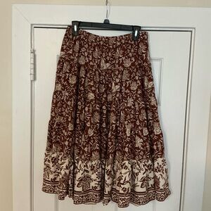 Free People Medium Brown and Cream Tiered Midi Skirt